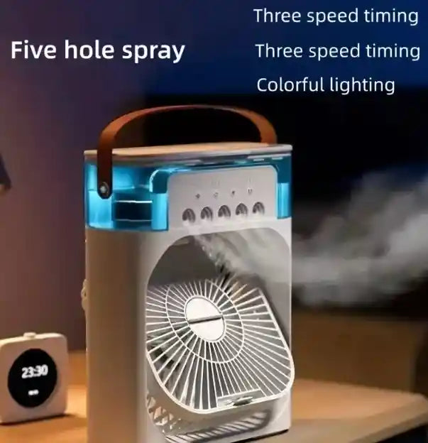 USB Portable Humidifier Fan Air Conditioner Fan with 7 Colors LED Light