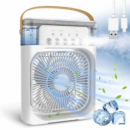 USB Portable Humidifier Fan Air Conditioner Fan with 7 Colors LED Light