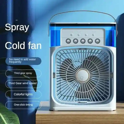 USB Portable Humidifier Fan Air Conditioner Fan with 7 Colors LED Light